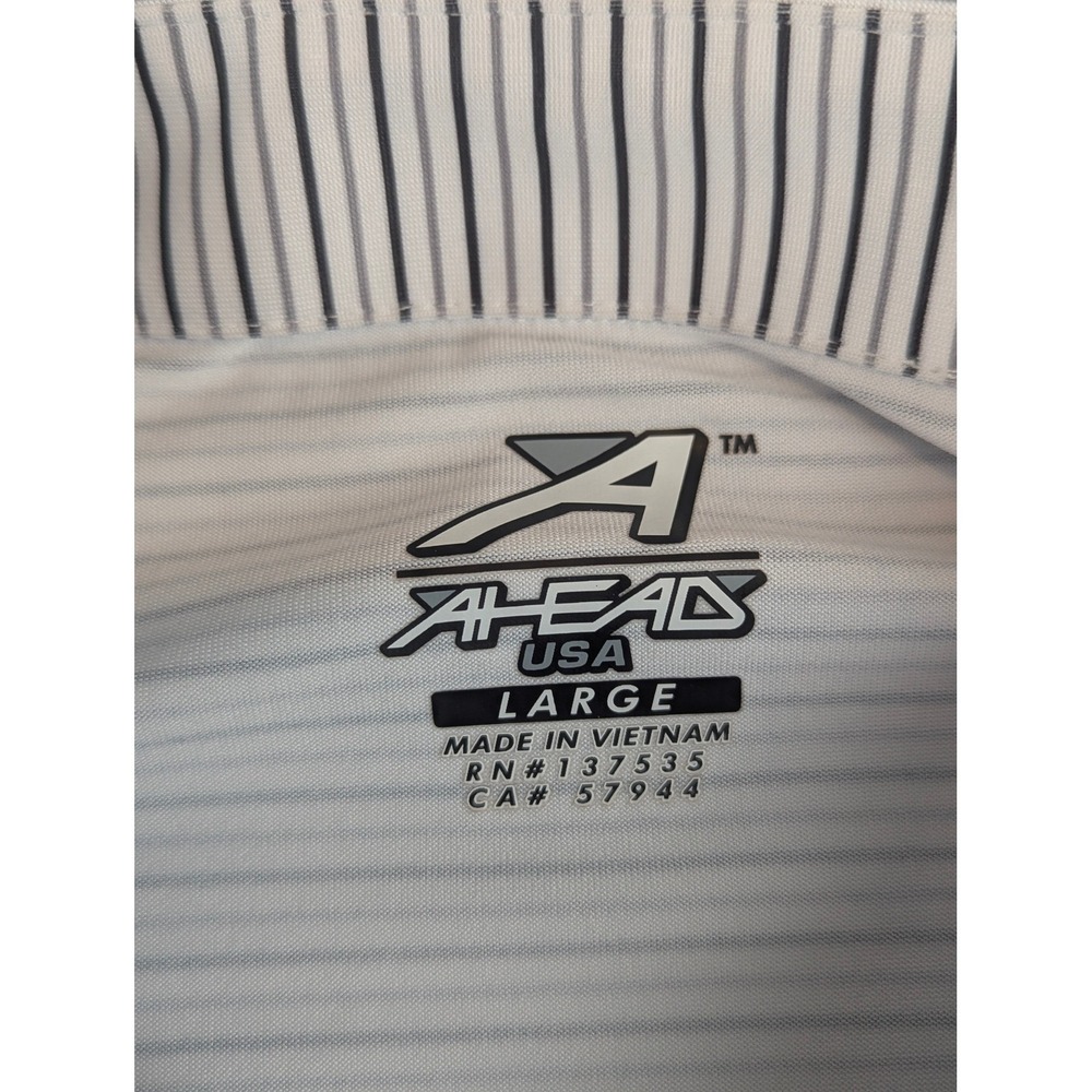 Ahead USA Mens The Long Bay Club Striped Golf Polo Shirt White Blue Large - Picture 9 of 10